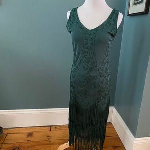 Emerald Green Fringe Flapper Dress Babeyond S
